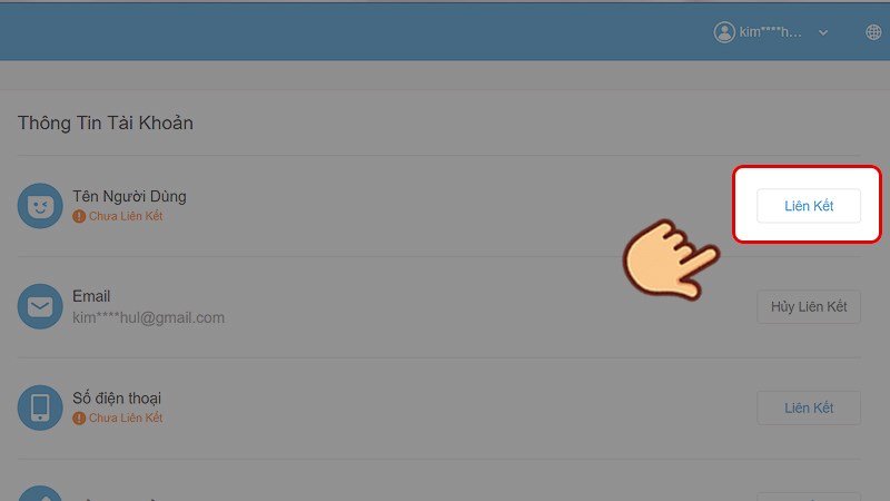 Để đặt tên tài khoản -> Chọn vào Liên kết ở mục Tên người dùng.
