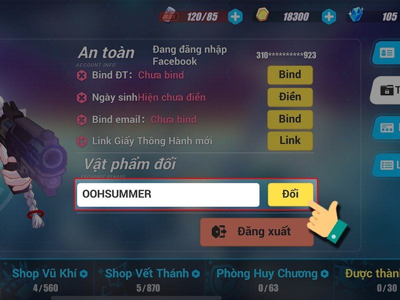 Nhập mã code bạn có -> Bấm Đổi.