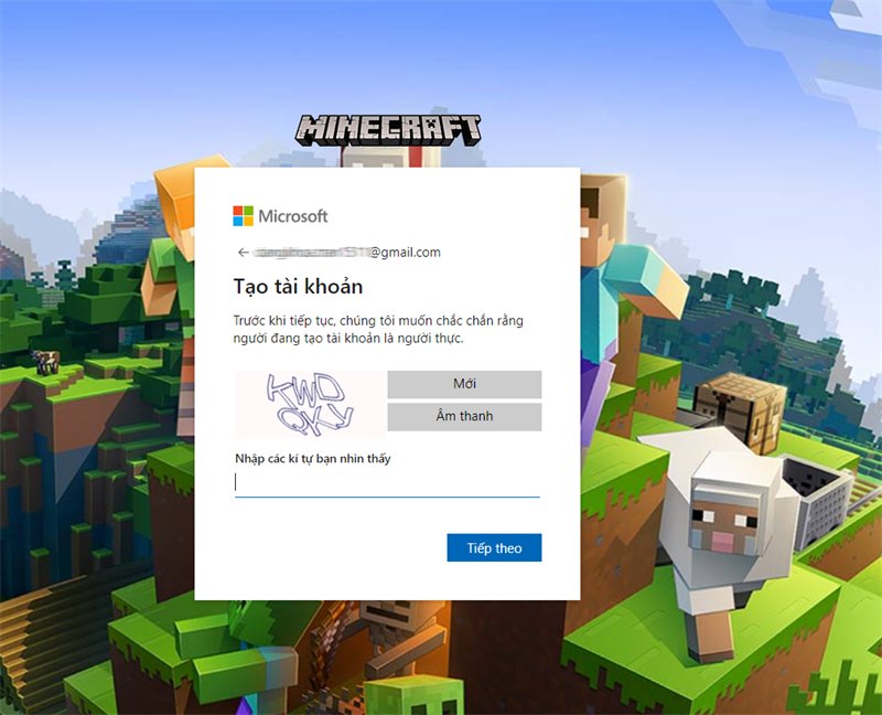 Nhập "Thông tin xác thực" là hoàn thành việc tạo tài khoản đăng nhập Minecraft.
